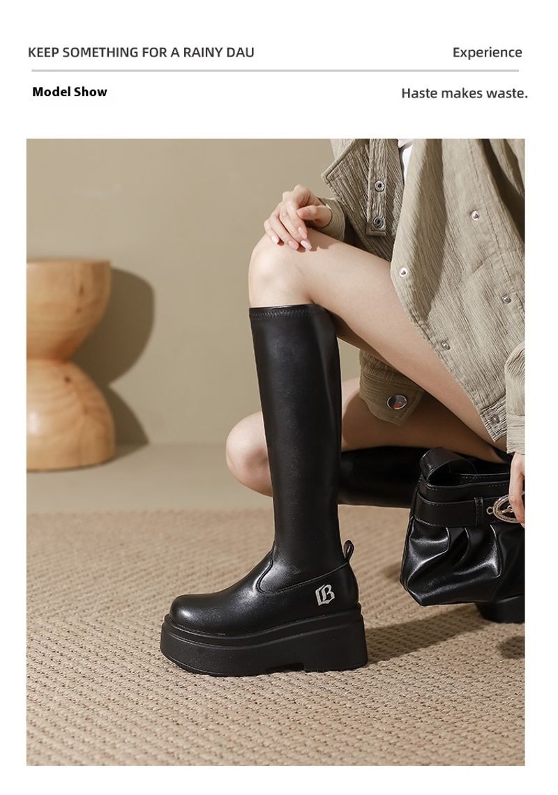 Dikke mm lang voor dames, elastische smalle grote taille hoge buis ridderlaarzen, dikke been oversized dameslaarzen_voghion.com