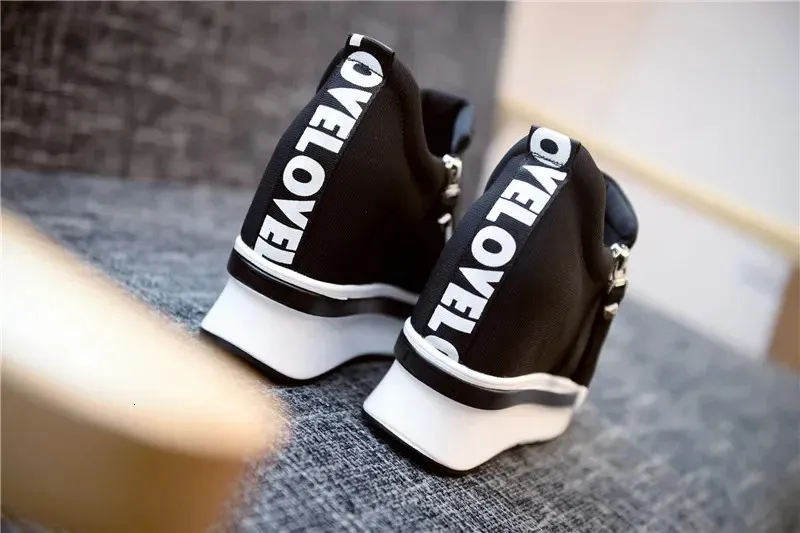 Pantofi sport dama cu platformă, roșii, casual, confortabili, din pânză neagră, cu toc înalt, Tenis Atos Mujer 241122_voghion.com