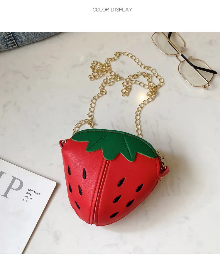 Kids Strawberry Shape Messenger Bags Cute Girls Princess Purse Children Chain Shoulder Outdoor Fruit Crossbody Bag M1169_voghion.com