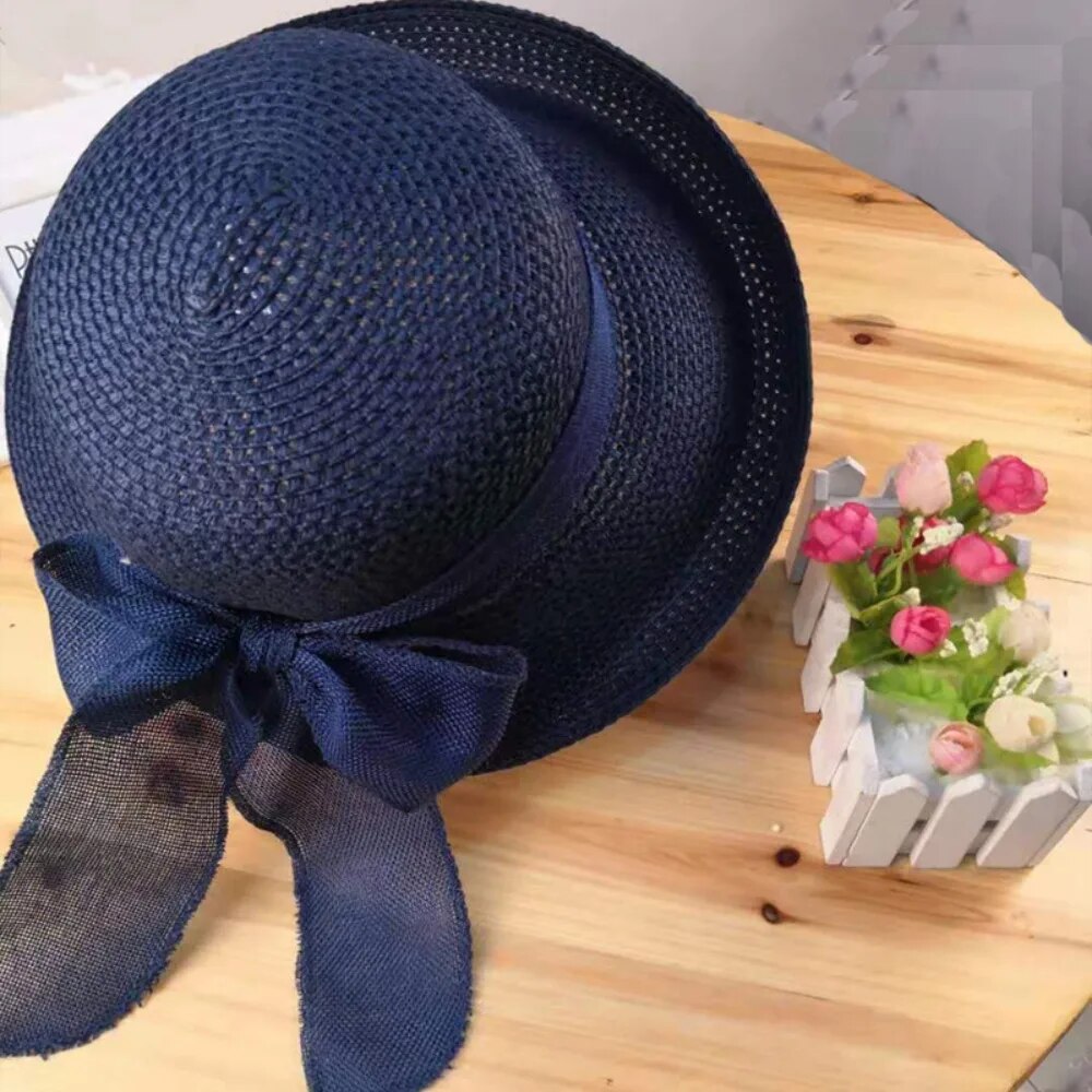 Pălărie de soare pliabilă cu panglică, model vară, pentru femei, pliabilă, cu protecție UV, paie, moda nou-născutului_voghion.com