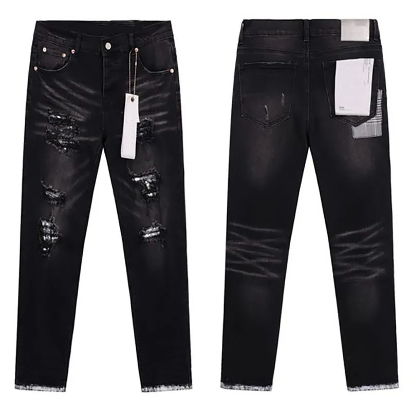 Designer Puff Print Hochwertiger Denim Zerrissene gewaschene Arbeit Schlanke Herrenhose Knopfart Winter Warme Jeans_voghion.com
