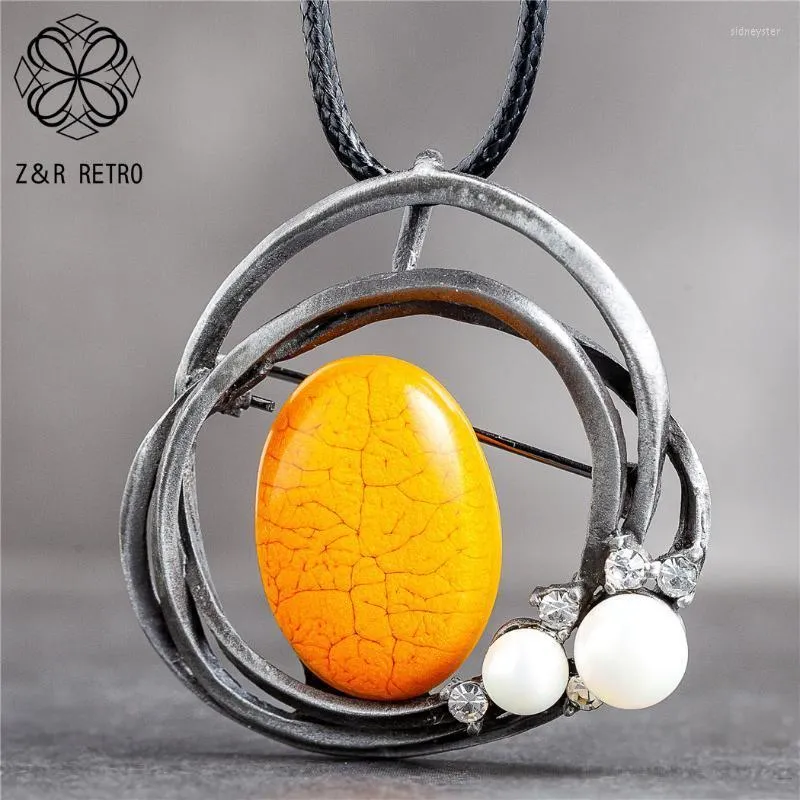 Vintage Lange Halskette Mit Anhänger Und Orangefarbenen Perlen_voghion.com