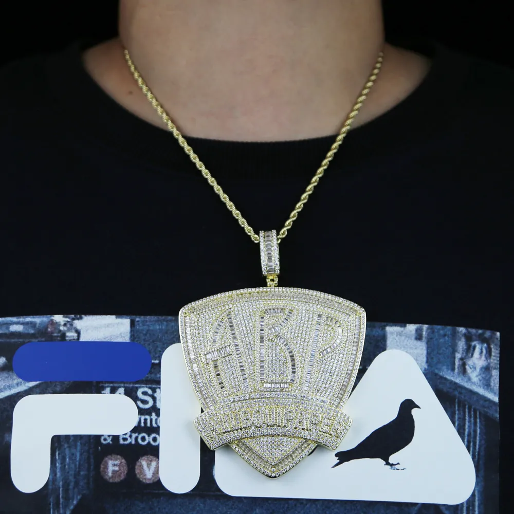 Collier avec pendentif en forme de baguette en zircone cubique et lettres initiales ABP pour homme, style hip-hop et punk_voghion.com