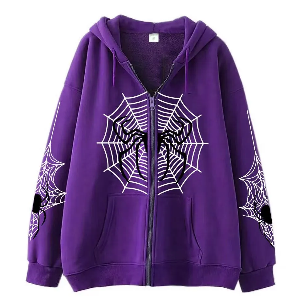 Felpa con cappuccio a maniche lunghe, casual, girocollo, da uomo e da donna, con stampa a forma di ragno, firmata_voghion.com