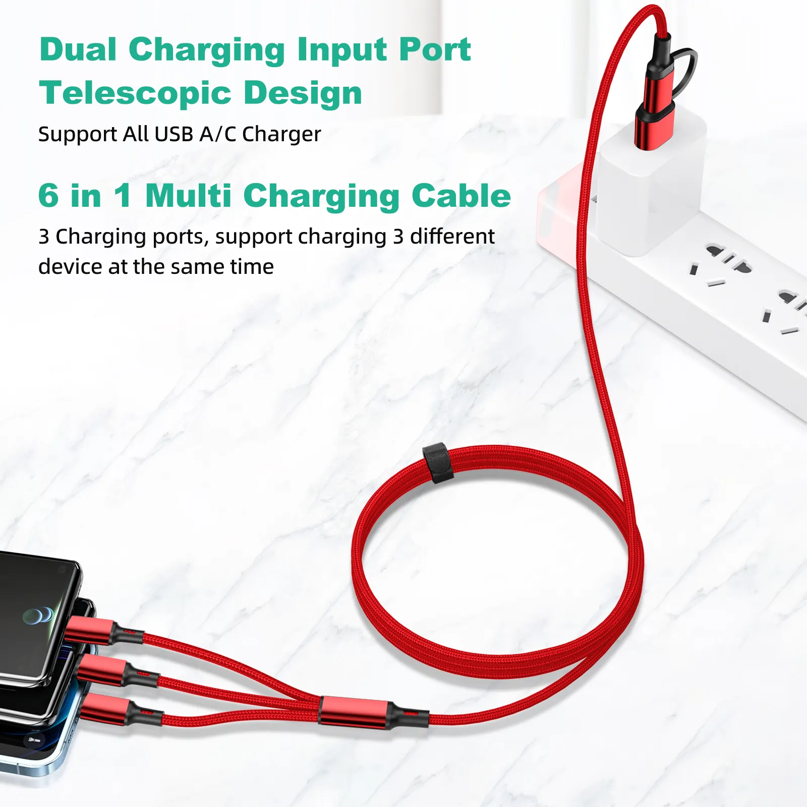 Câble 3 en 1 multiport USB type C 2025 pour téléphone portable, compatible avec iPhone 14, 13, 12 et Huawei_voghion.com