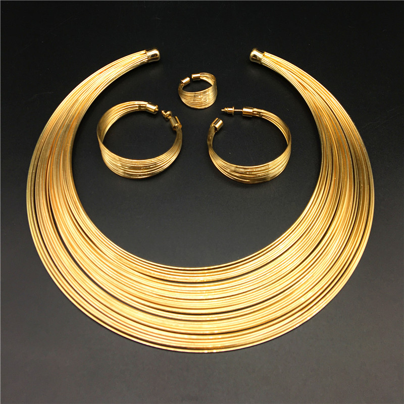 Set di collane da sposa punk gotiche, collare multifilo in lega, collana in quattro pezzi_voghion.com