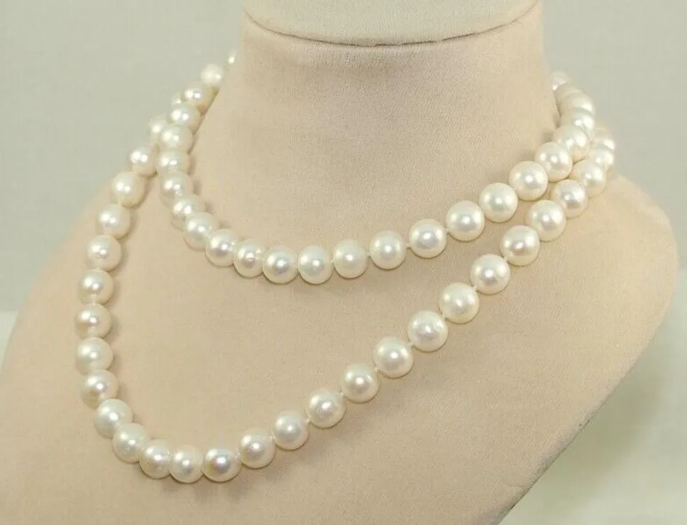 Collier ras du cou en perles d'eau douce naturelles blanches de 8 à 9 mm pour femme, 35" et 50"_voghion.com
