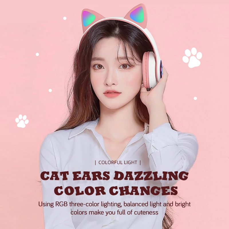 Draadloze bluetooth koptelefoon met kattenoren en microfoon_voghion.com
