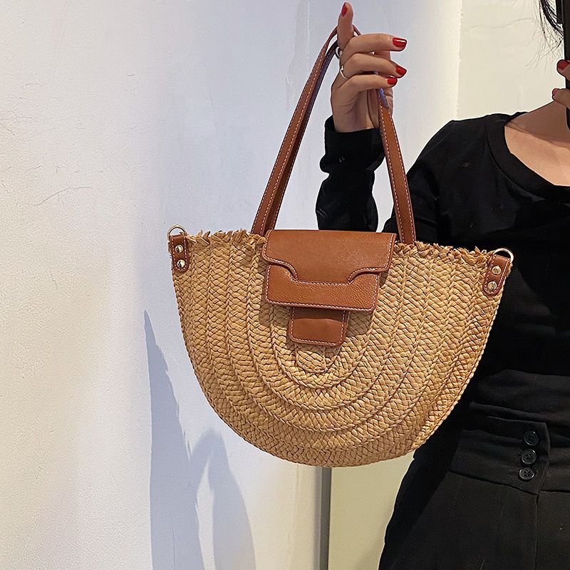 Sommer Frauen Reise Stroh Taschen Rattan Schulter Crossbdoy Handarbeit Gewebt Strand Tasche Weibliche Große Kapazität_voghion.com