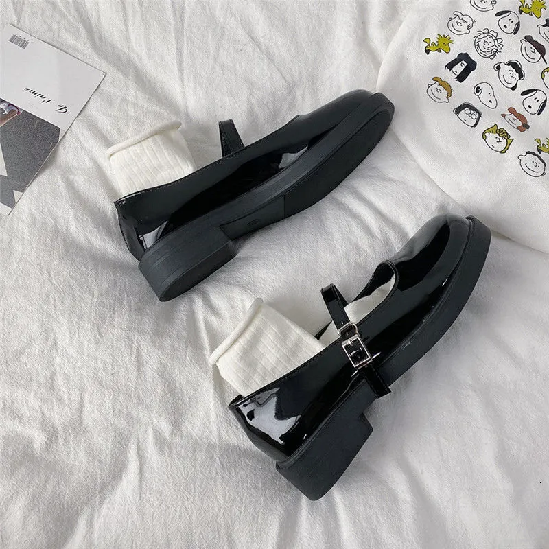 Damen Mary Jane Schuhe Leder Britischer Stil Academy Slipper_voghion.com
