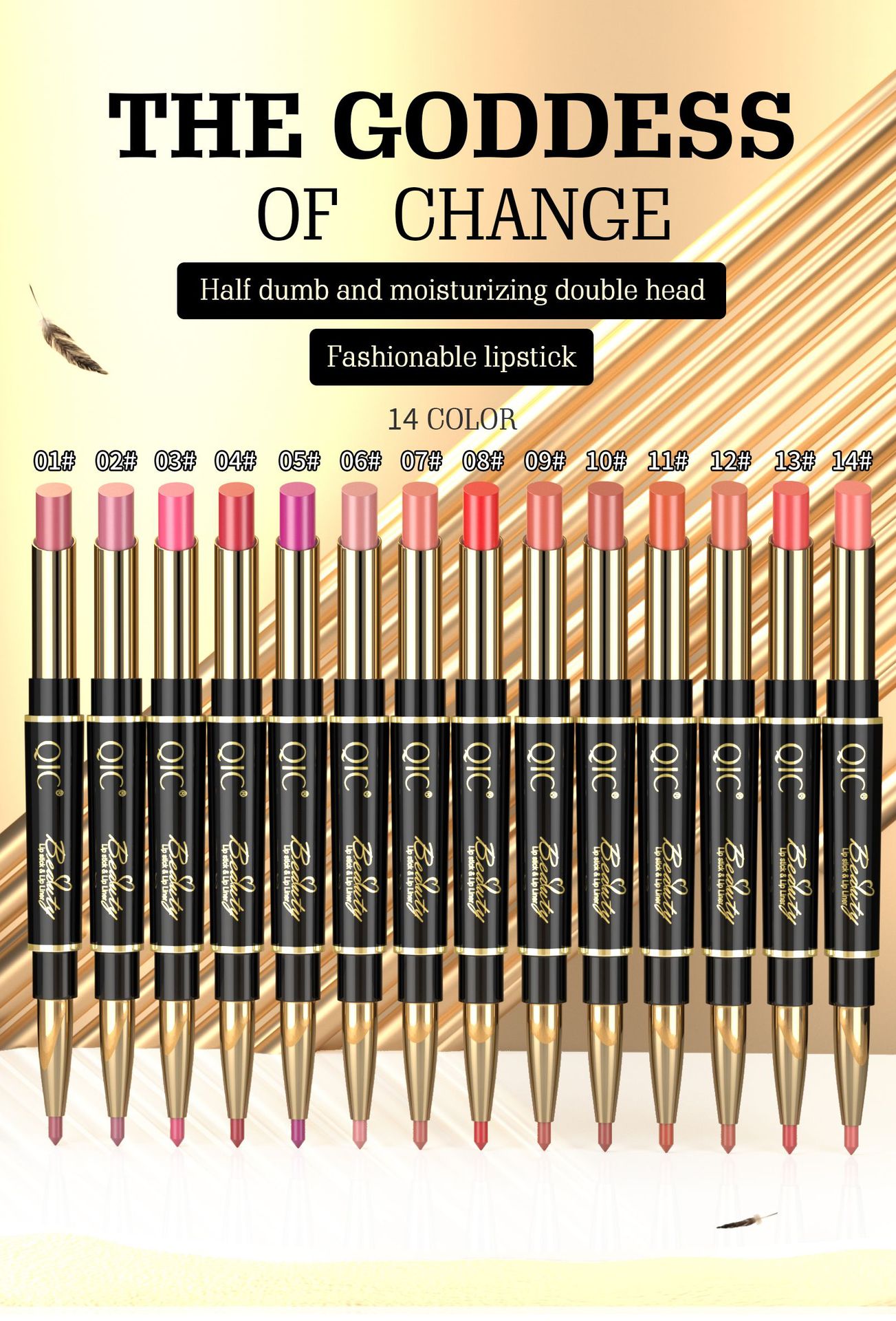 QIC lipliner lip makeup women are not easy to decolorize line hook double head rotary matte paint lipstick pen_voghion.com