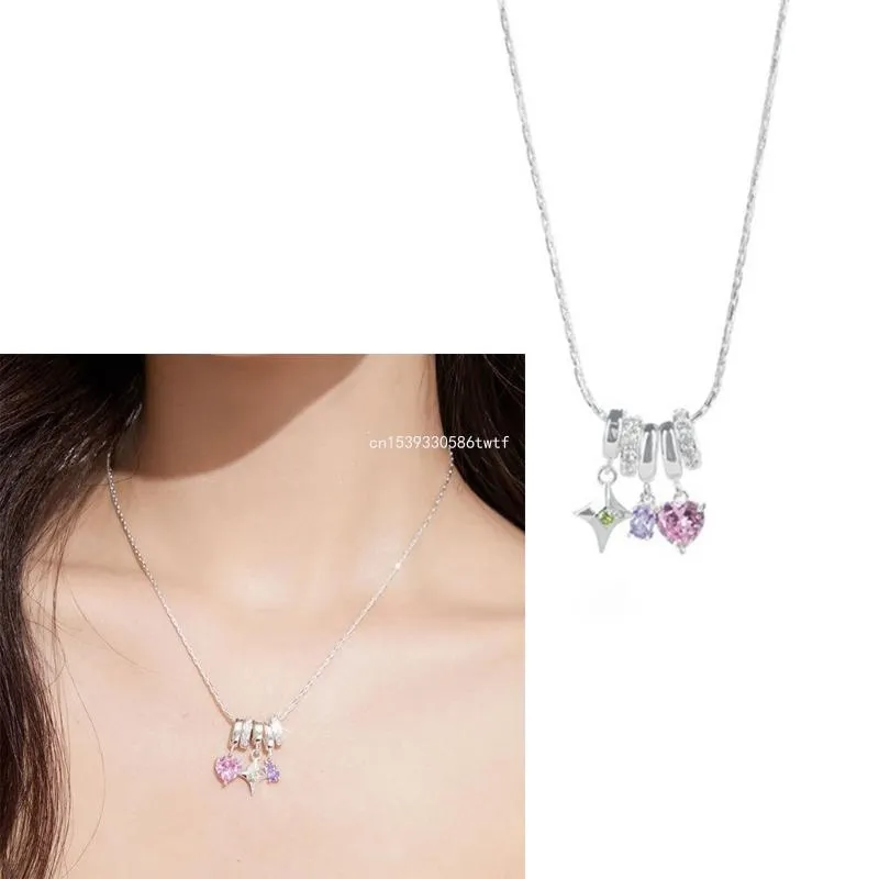 Colliers pendentifs Collier délicat Étoile Coeur Bijoux Ras du cou Chaîne épaisse Y2K Clavicule Femmes Fille Anniversaire Dropship_voghion.com