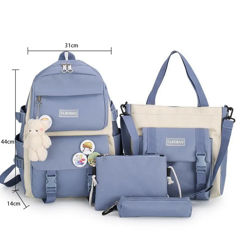 Zaini 5 pezzi Set Zaino scuola per bambini Kawaii Borsa da donna Bookbag Borsa per laptop per adolescenti Ragazze Mochilas Studenti_voghion.com