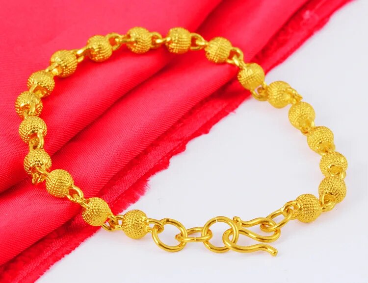 Bracciale placcato oro giallo per donna, catena a mano con perline di transito in oro satinato e sabbia Vieam_voghion.com