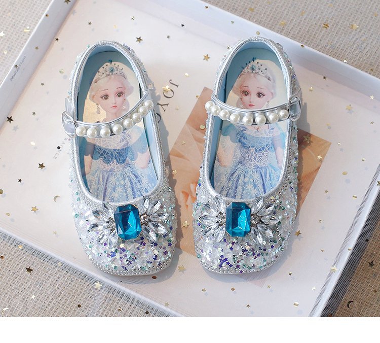 Princess Elsa 2024 Summer New Soft Sole Children's Play Little Leather Girl's Fashion Crystal Single Shoes_voghion.com