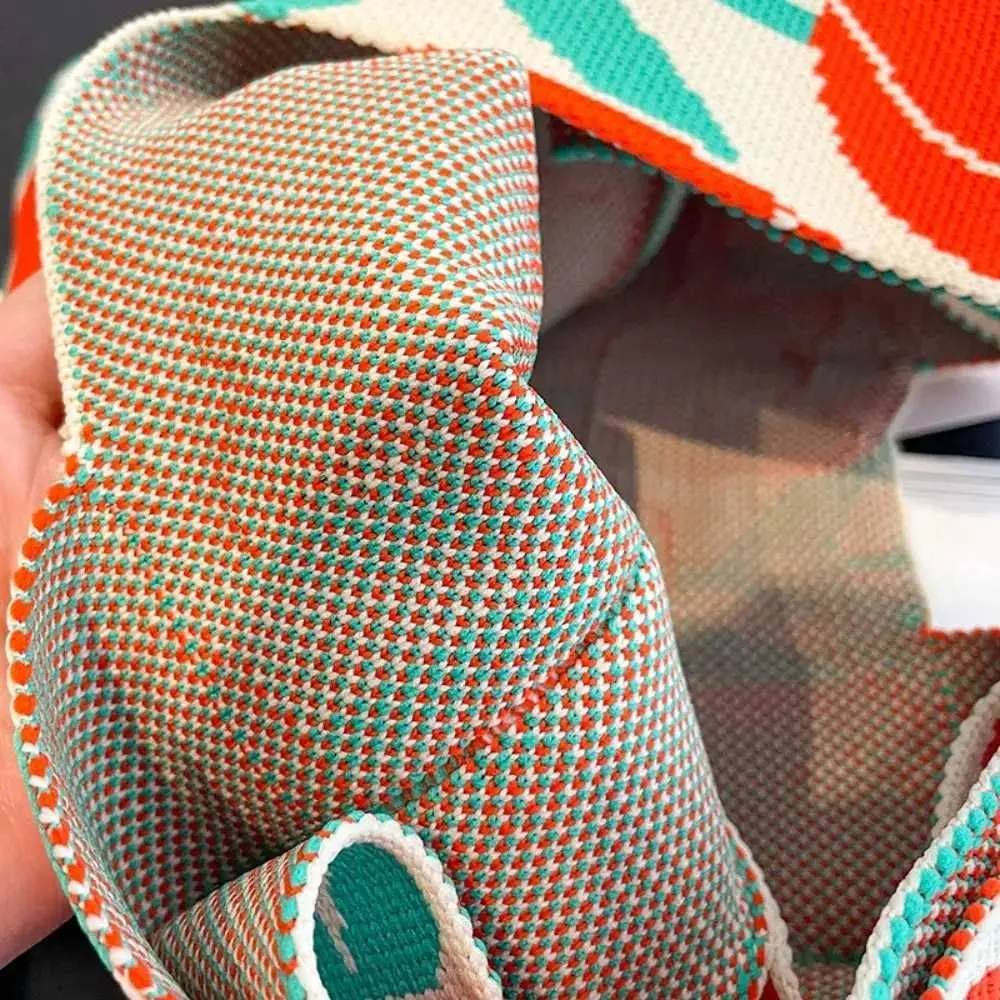 Håndvævet mini knudehåndled japansk afslappet farverig bredstribet almindelig vævet håndtaske til studerende genanvendelig indkøbstaske_voghion.com