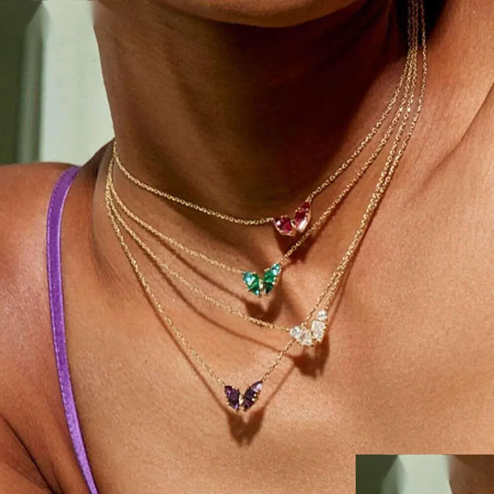 Butterfly Zircon Crystal Pendant Necklace For Women Elegant Style_voghion.com