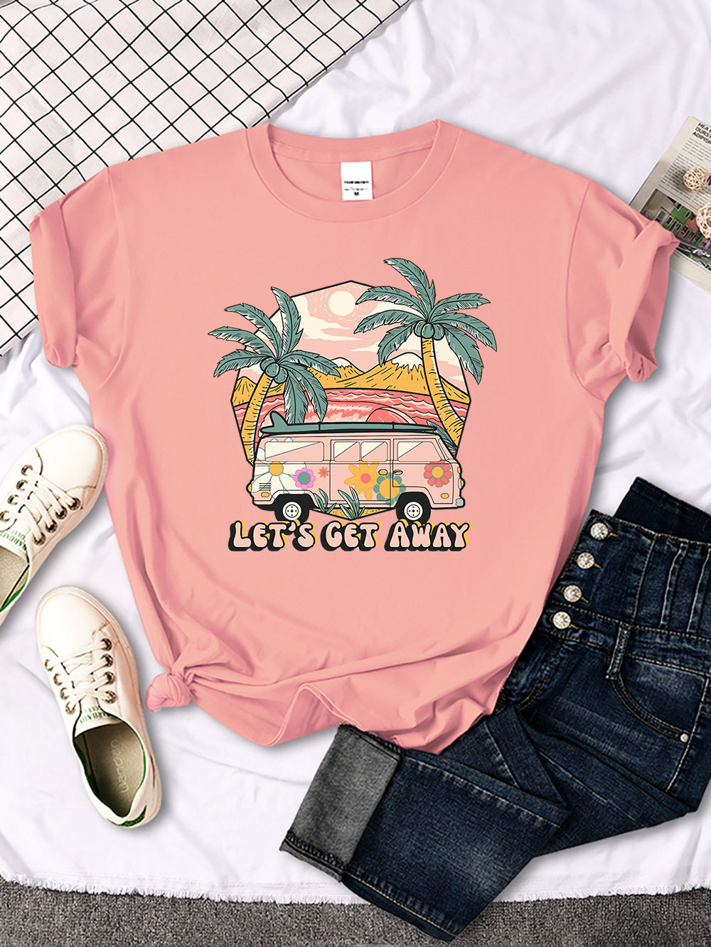 Let's Get Away Vacation Pattern Female T-shirts Fashion Mult