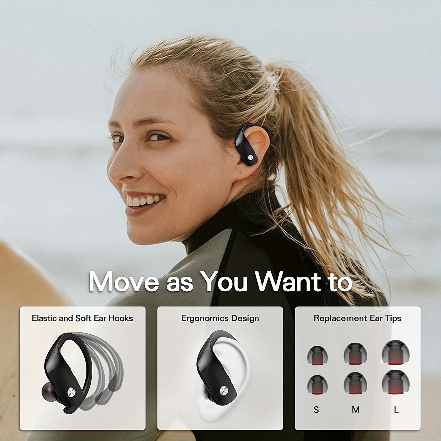 Écouteurs sans fil, écouteurs stéréo Surround, écouteurs de sport longue durée de lecture avec écran LED, écouteurs supra-auriculaires avec crochets d'oreille, micro intégré, bruit_voghion.com