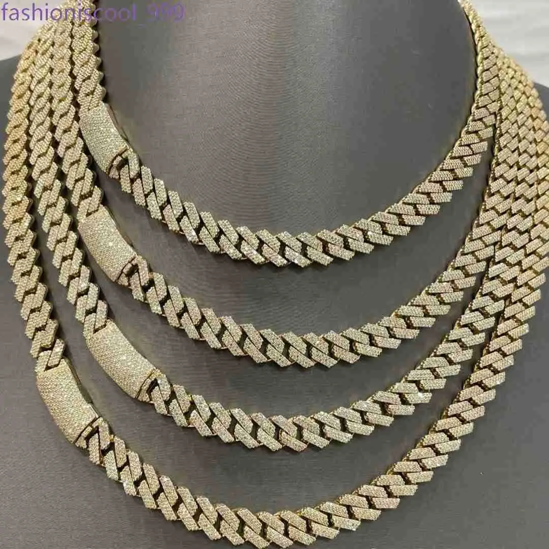 Colier cu lanț cubanez Miami din argint sterlin, vânzare fierbinte, model hip-hop, model Iced Out, culoare d, VVS, moissanit, 10 mm_voghion.com