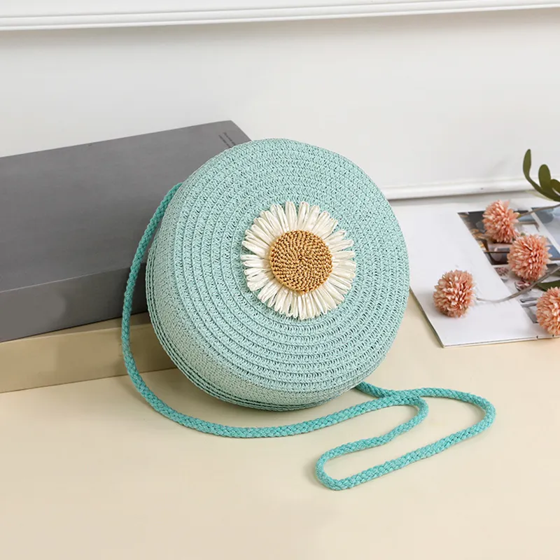 Borsa a tracolla da spiaggia intrecciata in paglia con fiori rotondi per donna, borsa a tracolla in rattan lavorata a mano e lavorata a maglia, colore caramella_voghion.com