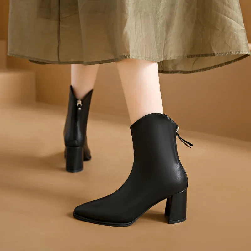 Scarpe invernali da donna con punta a punta, con cerniera, con tacco alto, stivali moderni, per l'esterno, tutti i giorni, in tinta unita, con tubo corto_voghion.com