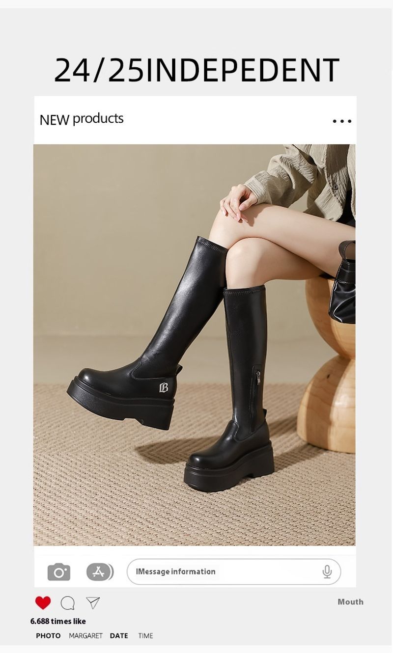 Dikke mm lang voor dames, elastische smalle grote taille hoge buis ridderlaarzen, dikke been oversized dameslaarzen_voghion.com