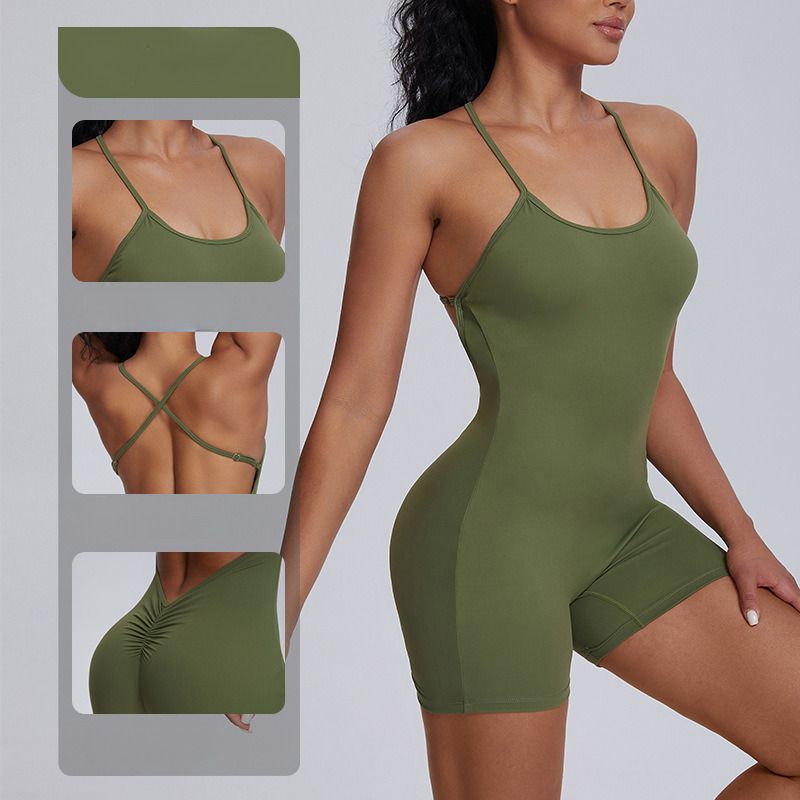 Sexy Suspenders Exercise Jumpsuit One Piece Casual Running Butt Lift Fiess Tight Show Thin Yoga Suit_voghion.com