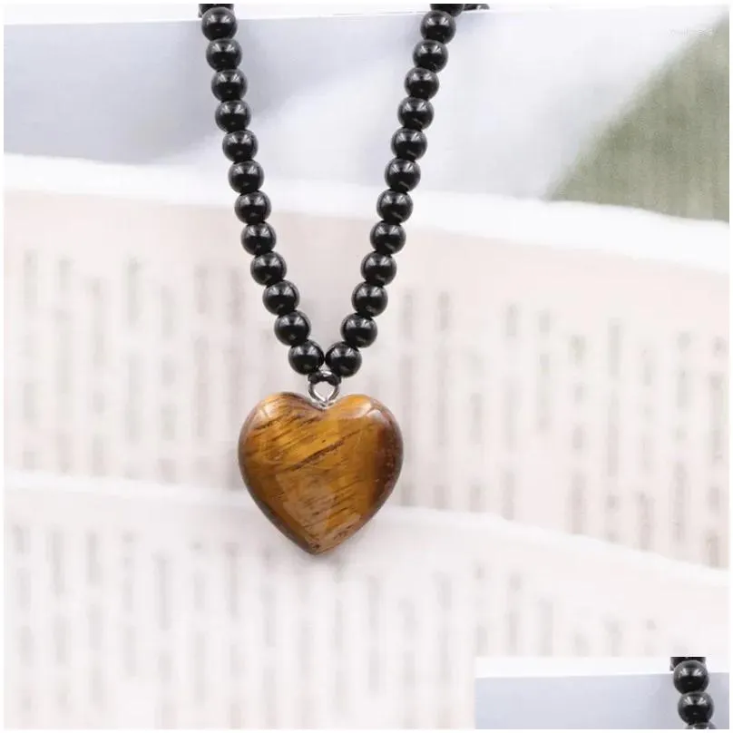 Pendant Necklaces Short Chain Heart Necklace Lapis Lazi Tiger Eyes Crystal Malachite Opal Aventurines Turquoises Stone_voghion.com