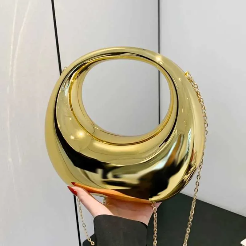 Žene zlatne akrilne polumjesečaste torbe s polumjesecom, okrugle ručke, PVC torbe za zglob, personalizirane torbe_voghion.com