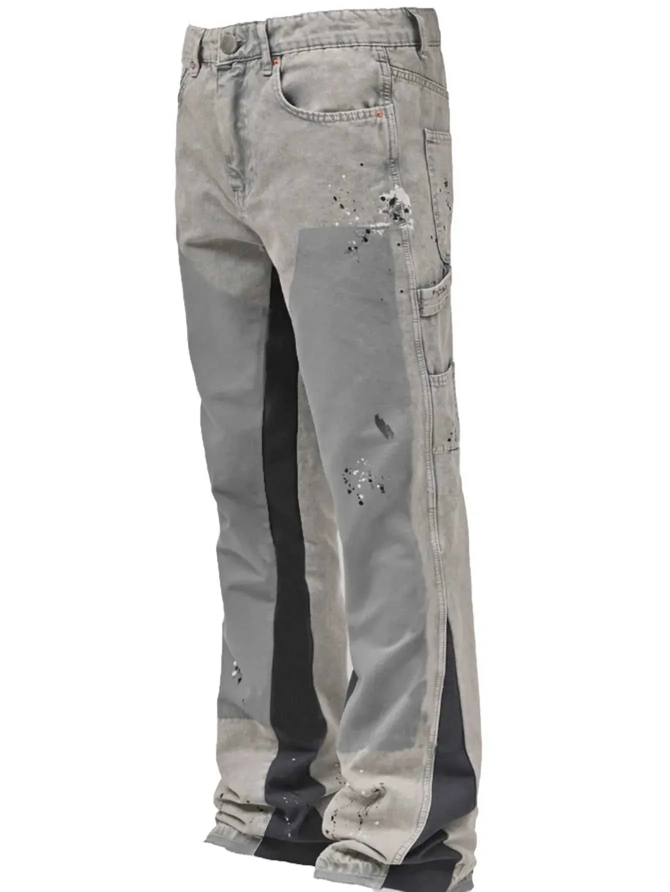 Mens jeans pants European and American fashion clothes elastic splicing work denim layered Flared Pants S-XXL W240912_voghion.com