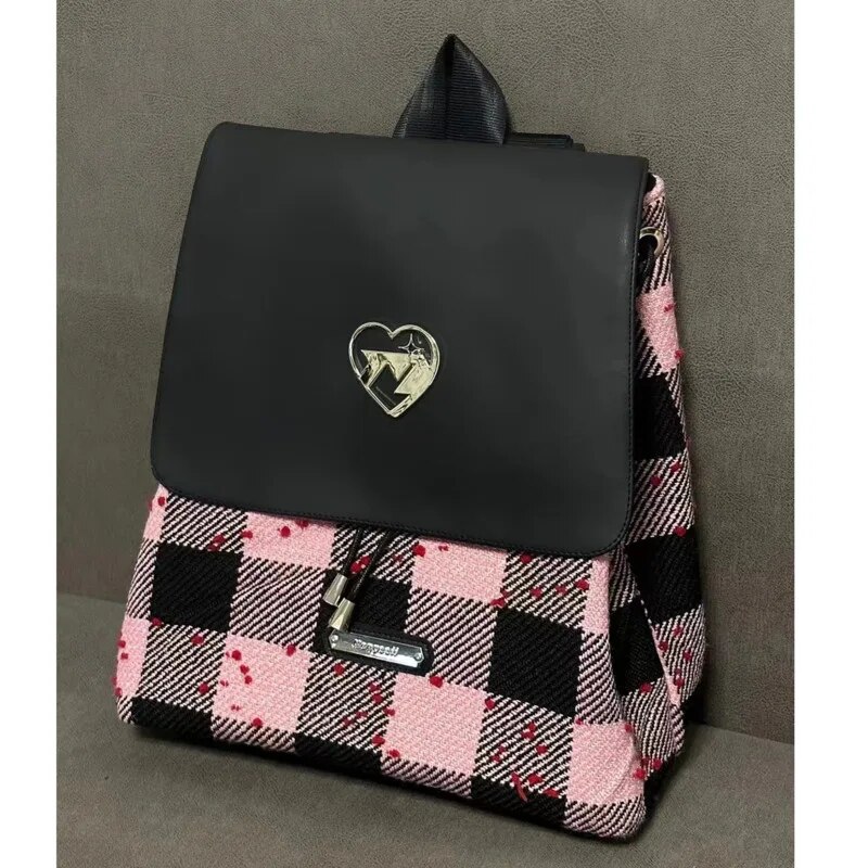 Japa Cavas Drawstrig Backpack Preppy Style Cute Plaid Prit Bag Studet Casual High Capacity Small Tote Bags For_voghion.com