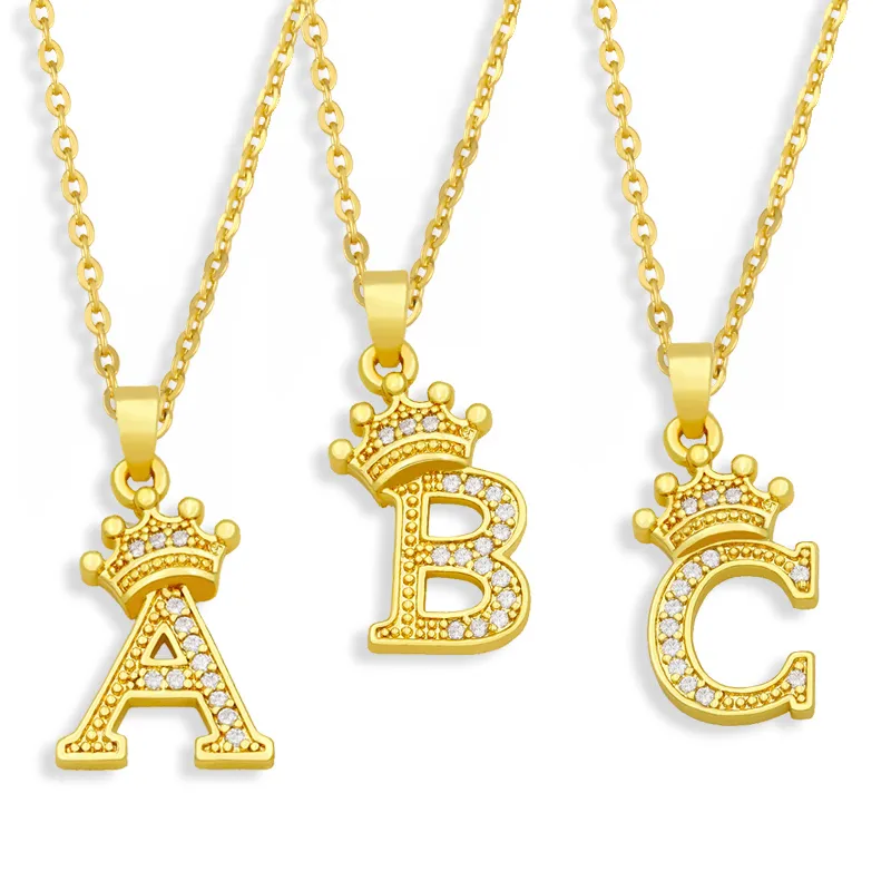 Anhänger Halsketten Mode Einfache Zirkon Krone 26 Englische Buchstaben Trendy Damen Halskette Für Mädchen Valentinstag Geschenk_voghion.com