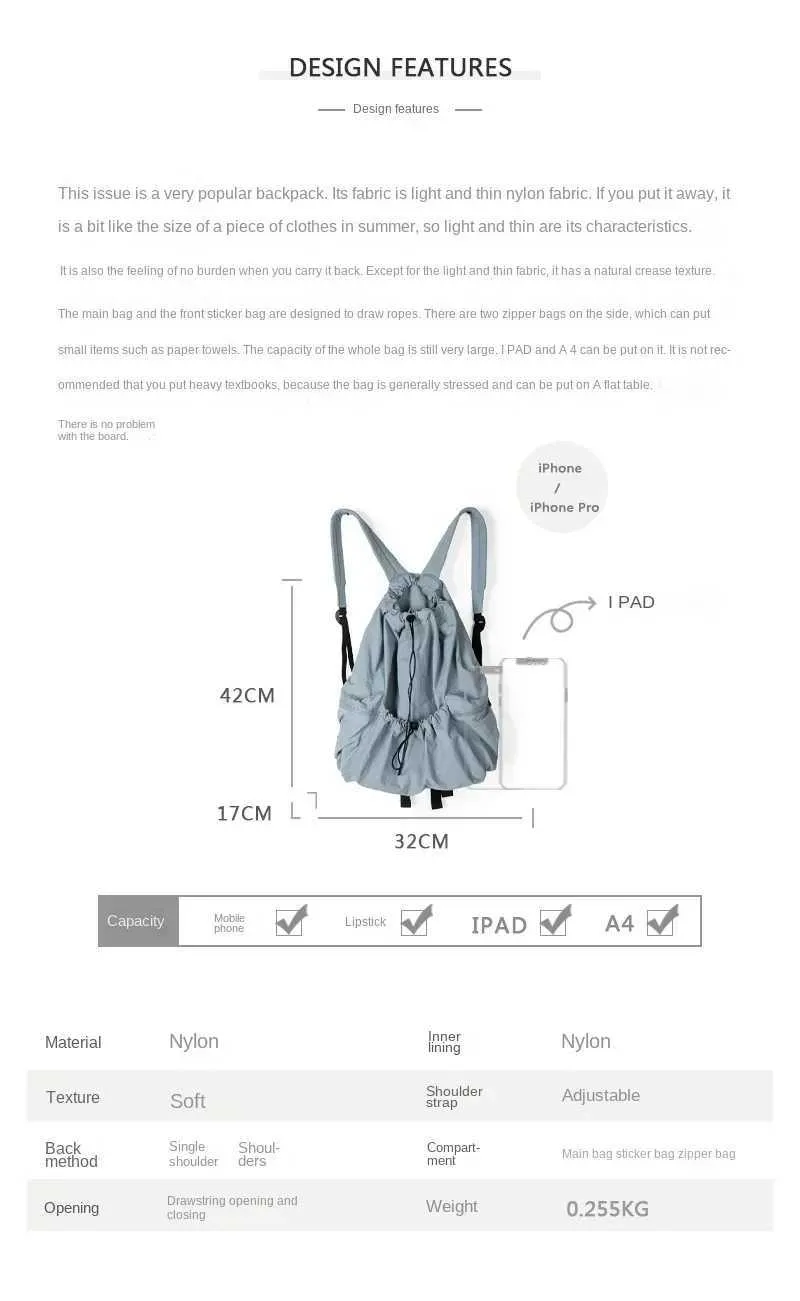 Fashionable Women's Nylon Drawstring Backpack Casual Travel Bag_voghion.com