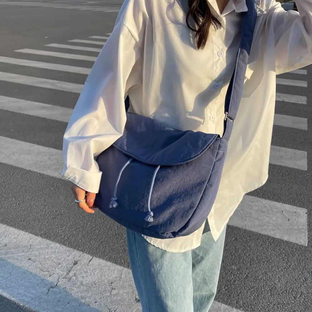 Sac messager unisexe à fermeture éclair et cordon de serrage, sacoche décontractée, élégante, sangle réglable, grande capacité, pour homme et femme_voghion.com
