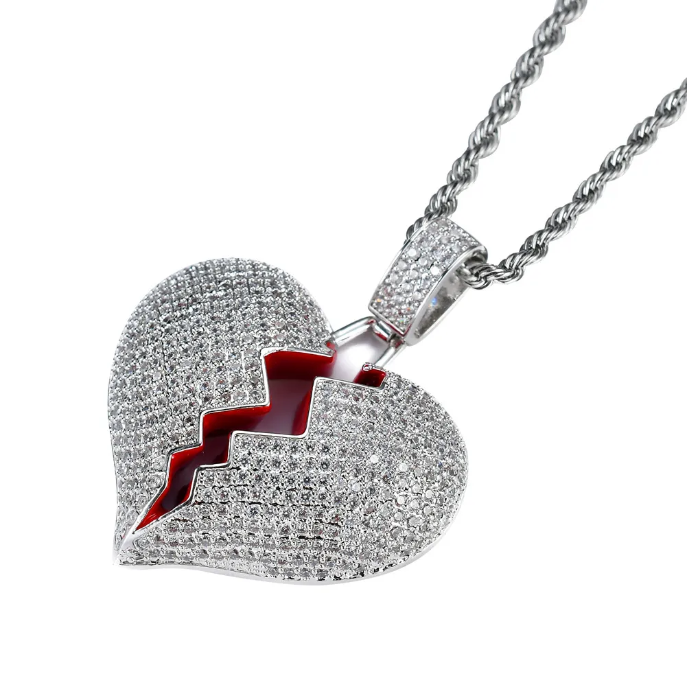 Pendant Necklaces Heart Broken Necklace Gold Sier Color Zirconia Stone Hip Hop Jewelry For Men Charm Gifts_voghion.com