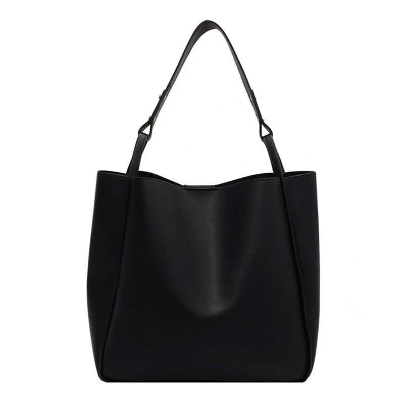 Einfache Damen Eimer Schultertaschen Neue Einfarbige Handtaschen Retro Tragetaschen Große Kapazität Pu Leder Taschen_voghion.com
