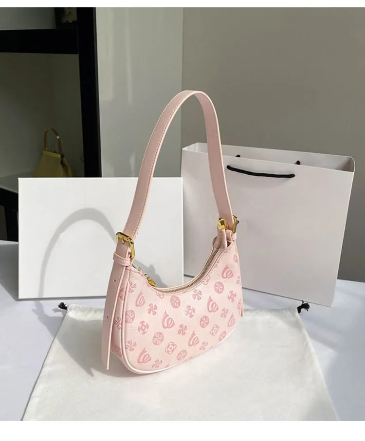 Spedizione gratuita 2025 Nuove borse a tracolla firmate per donna Borsa a forma di mezzaluna rosa sottobraccio Borsa a tracolla singola a mano_voghion.com