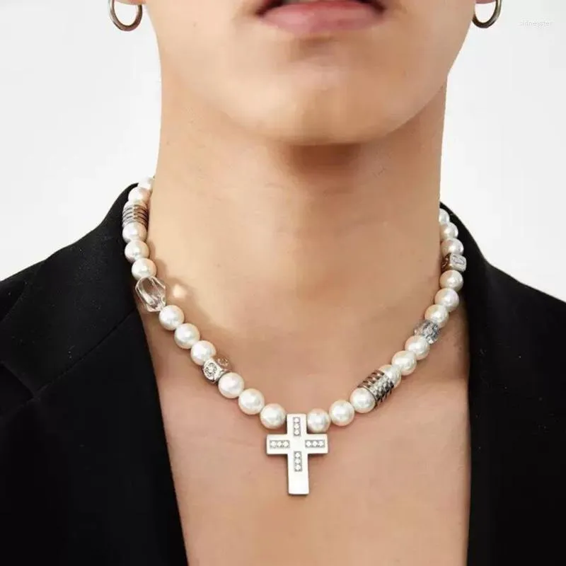 Edelstahl Kreuz Perlenkette Für Damen Und Herren Modeschmuck_voghion.com