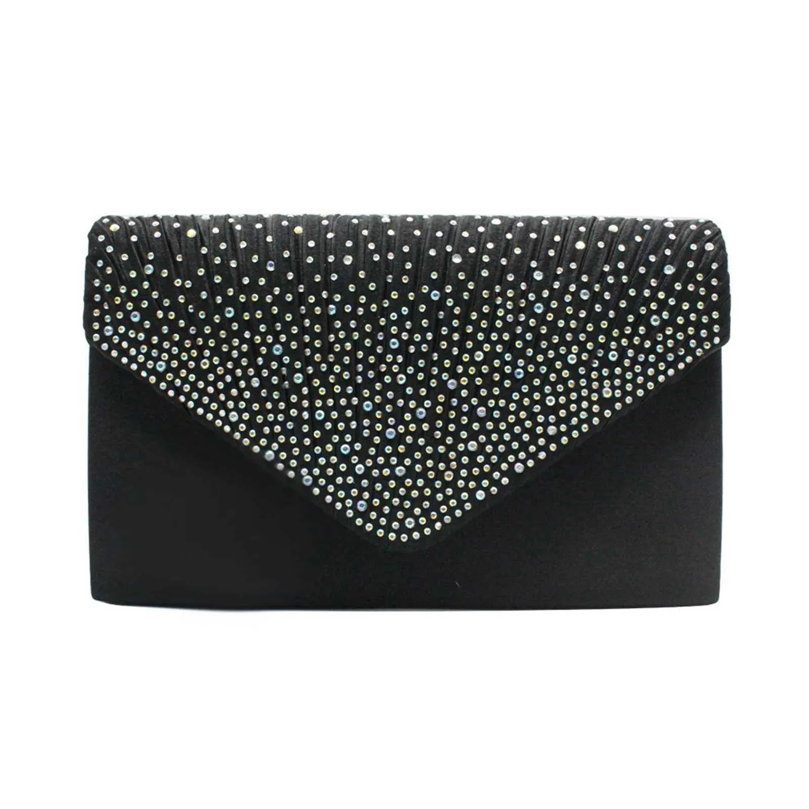 Modische und elegante Clutch für Damen aus Satin mit rhinestone-verzierter Schulterpartie, dünne Kette, passend zu Party- und Bankettkleidern, Abendtasche_voghion.com