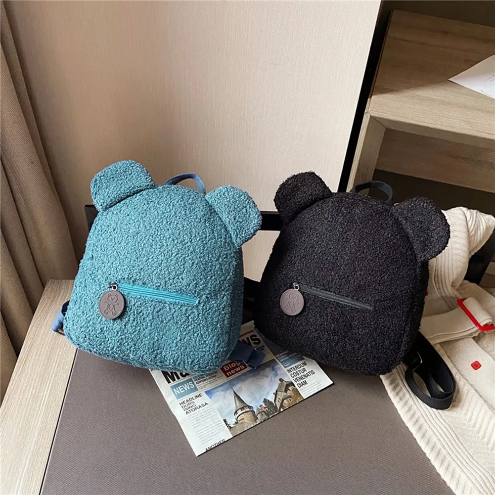 Casual Fleece Bear Shaped Shoulder Cute Women Backpack Children School Bag Travel Rucksack Solid Color Handbag_voghion.com