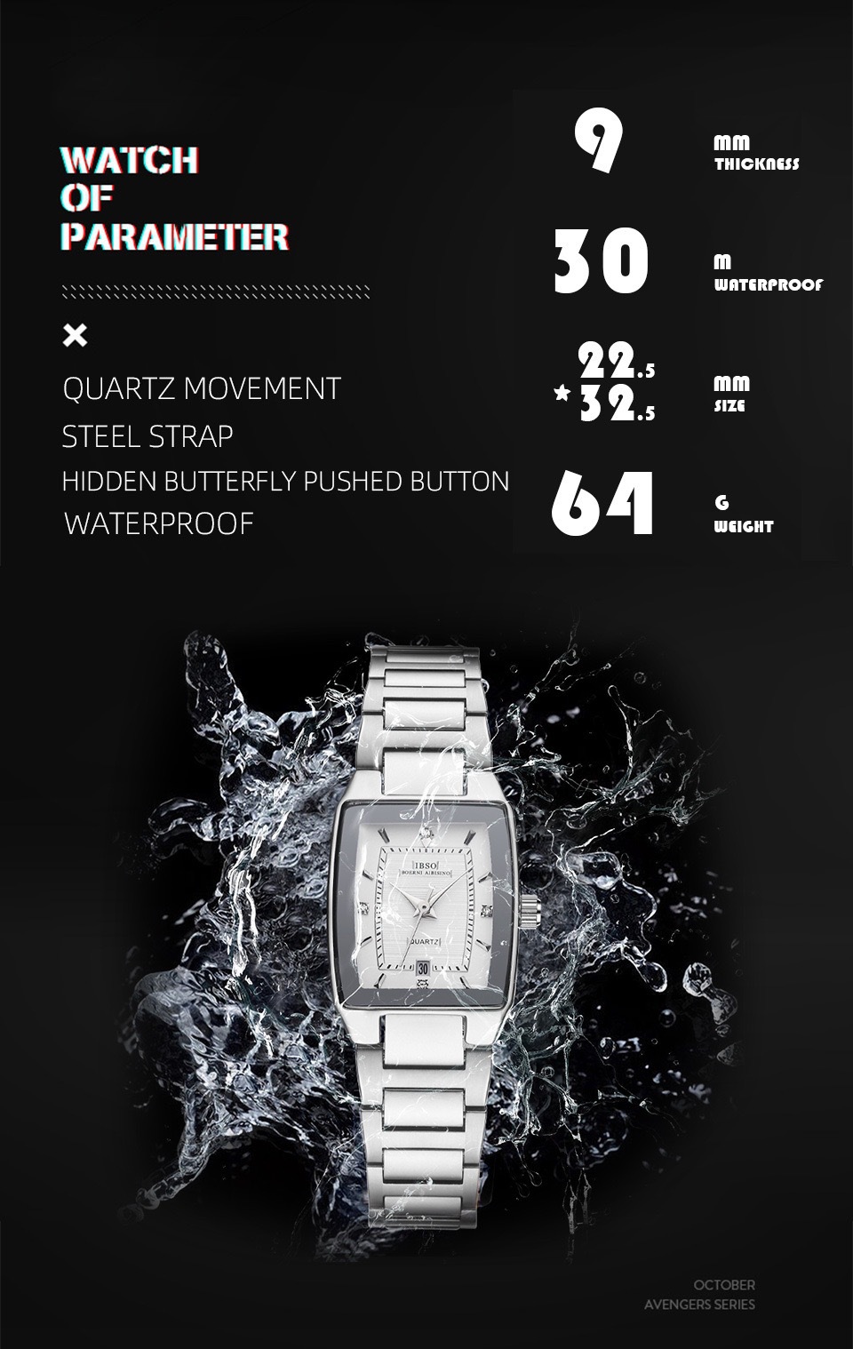 IBSO/Episino Nouvelle montre pour femme avec calendrier à bande carrée en acier de qualité supérieure_voghion.com