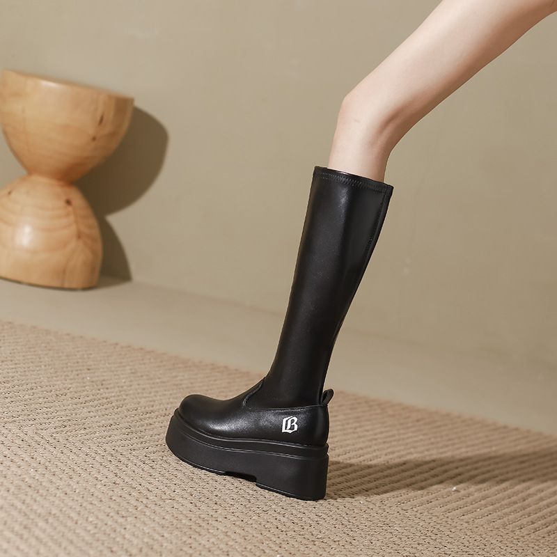 Dikke mm lang voor dames, elastische smalle grote taille hoge buis ridderlaarzen, dikke been oversized dameslaarzen_voghion.com
