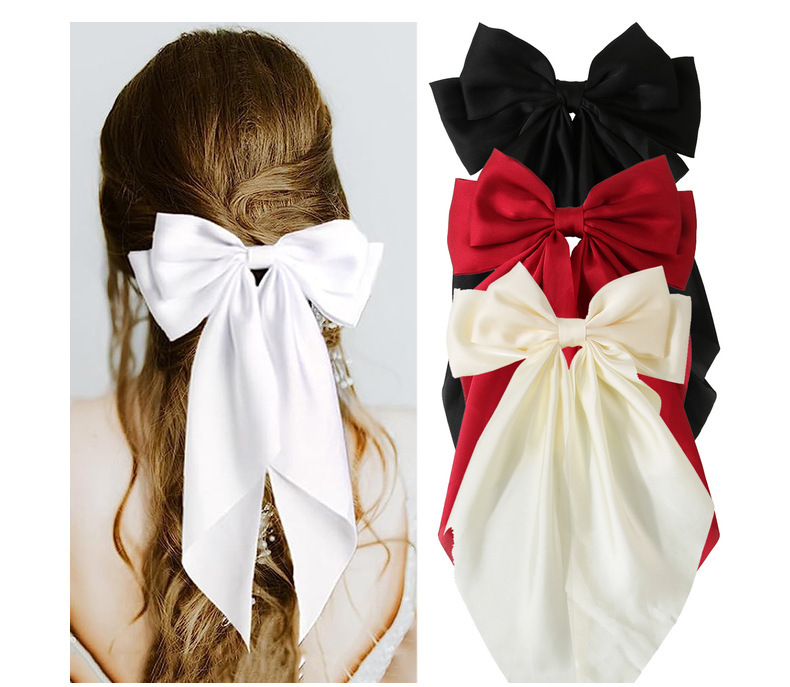 Women’s Accessories Oversized Ribbon Bow Spring Clip Hair Accessories High-end Satin Hair Clip_voghion.com