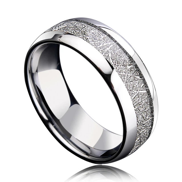 Fede nuziale da uomo con anello in acciaio inossidabile a righe semplici nere spazzolate alla moda da 8 mm_voghion.com
