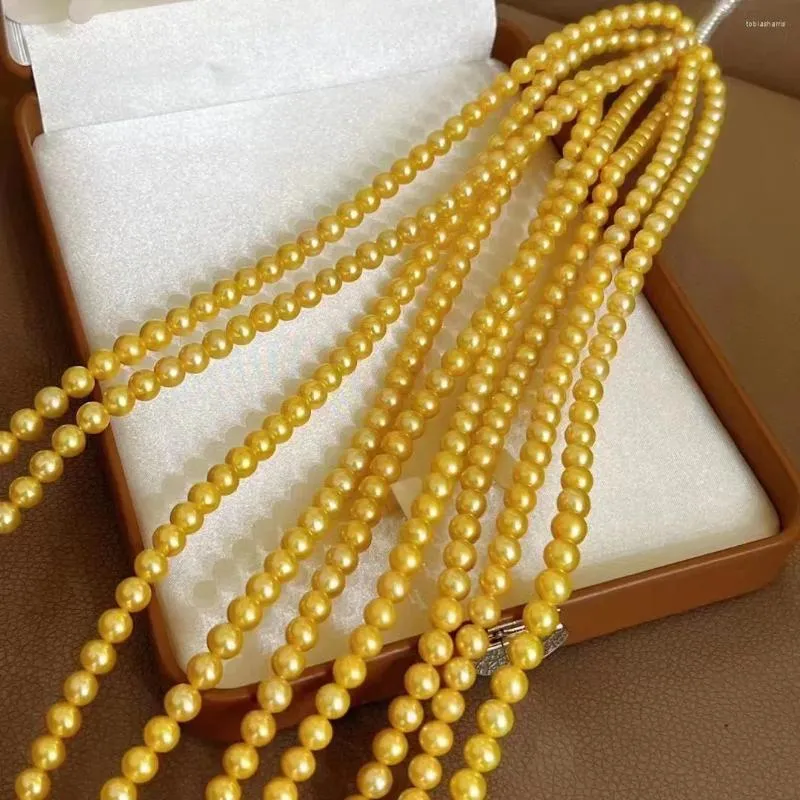 Ketten gefärbte goldene Süßwasserperlen Größe 7,5–8 mm echte Goldperlenketten für Frauen_voghion.com