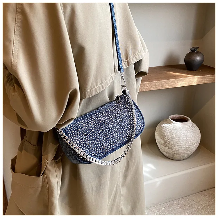 Koreanische Casual Denim Umhängetaschen Für Frauen Designer Handtaschen Und Geldbörsen 2024 Neue Pailletten Y2K Unterarm_voghion.com
