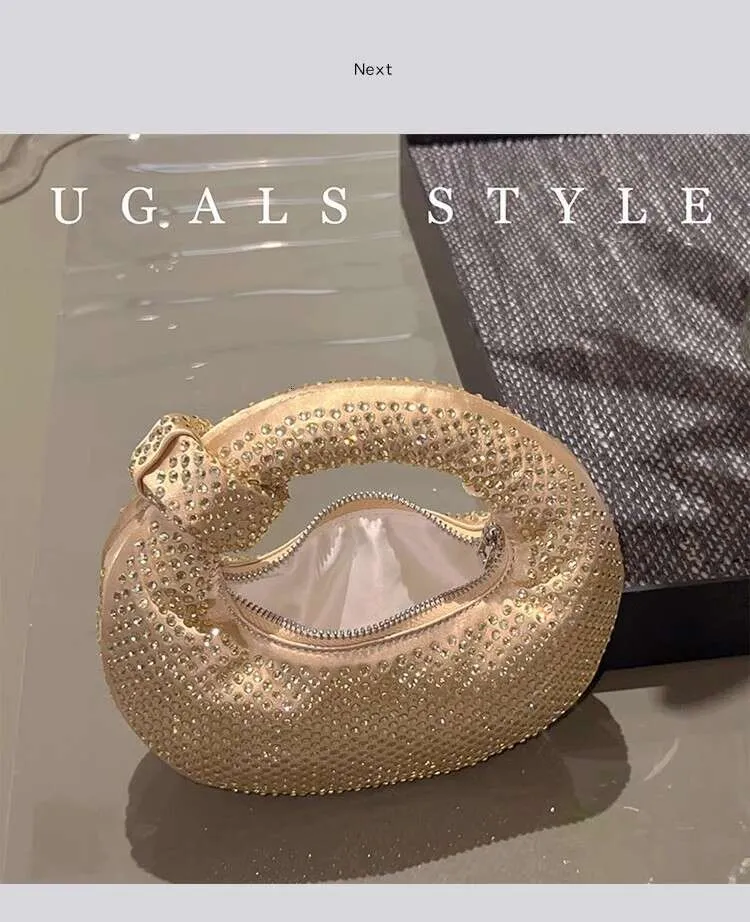 Borsa a tracolla da donna in raso con pochette da sera in cristallo lucido Dias, da sposa e da festa_voghion.com