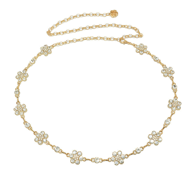 Korean version sweet fresh cha, fashionable and versatile women's water diamond studded metal th waist belt body_voghion.com