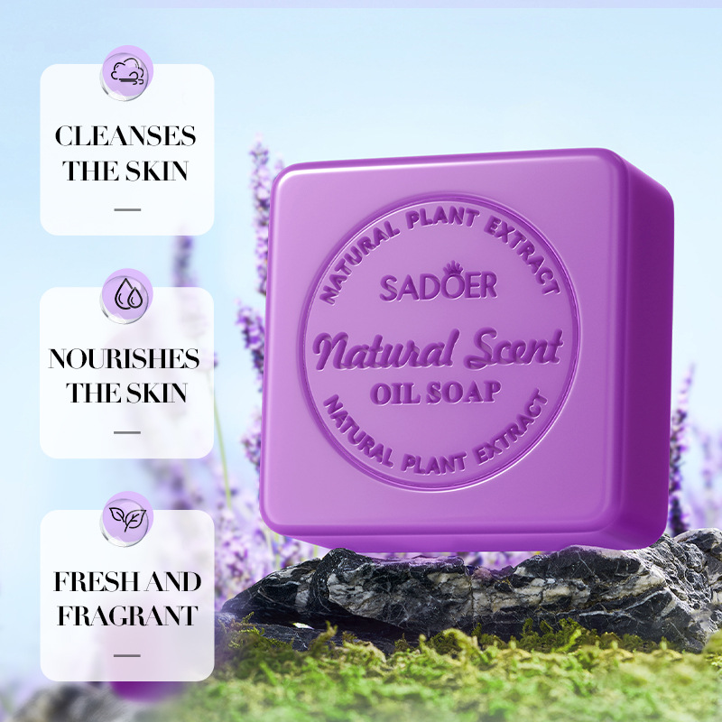 Sabonete de óleo essencial de lavanda natural SADOER em inglês, sabonete artesanal universal para corpo_voghion.com